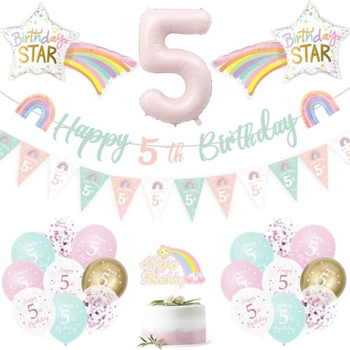 Geburtstagsdeko Mädchen 5 jahre, Set Enthält 40 Zoll Luftballon 5, Luftballon 5 für 5 Geburtstag Mädchen, Kindergeburtstag Deko, 5 jahre Geburtstag deko