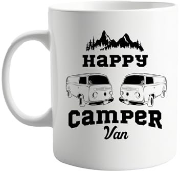 signkitsuk Happy Camper Van 11oz Mug – Funny Camping Coffee Cup for Van Life Enthusiasts, Outdoor Adventure Lovers, Campervan Owners – Fun Travel Gift for Him or Her