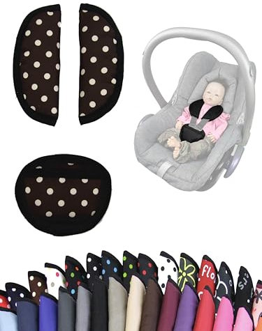 Gurtpolster [Polster-Set für Babyschalen] Autositze Kinderwagen universal Schulterpolster Set 3 Pads Gurtbezüge (Punkte braun beige)
