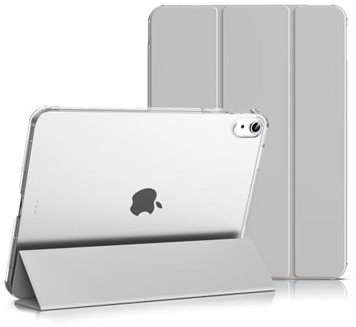 Lsmmpoba Hülle für iPad (A16) 11. Generation, iPad 10. Gen, Hellgrau | Für iPad 11/10,9 Zoll 2025/2022, Schlanke Stand Folio Schutzhülle mit Hart PC Transparent Rückseite, Auto Schlafen/Wachen