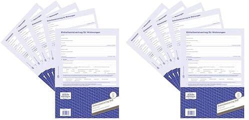 AVERY Zweckform 2849-5 Mietvertrag für Wohnungen (Einheitsmietvertrag, 4-seitiges Formular im A4 Bogenformat) 5 Stück, blau (Packung mit 2)