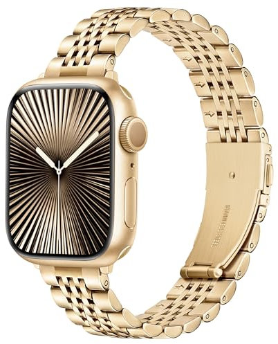 wipalor Slim Stainless Steel Straps Fit Apple Watch Straps Women 42mm(Series 11 10) 41mm 40mm 38mm, Ladies Metal iWatch Strap Band for Apple Watch Strap Series 10 SE 9 8 7 6 5 4 3 2 1, Gold