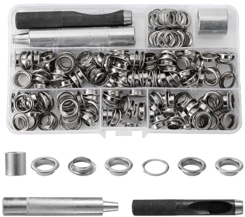 HonQiShiMY 150 set ojales para lonas, 10mm Kit de Herramienta Ojetes Metalicos, garollas para toldos y lonas, para Lonas Toldos Cuero Cortinas Telas Remachador Banderas Manualidades Bricolaje