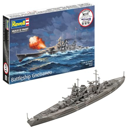 Revell 75181 Starter Kit Battleship Gneisenau 1:1200 Scale Unbuilt Plastic Model Kit with Accessories