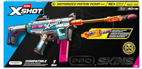 X-Shot Skins Pro Motorized Blaster S1 AEB Automatic Electric Dart Gun with Adjustable Shoulder Rest, Accuracy Pro Roller Scar, Partial or Fully Automatic, 160fps Shooting