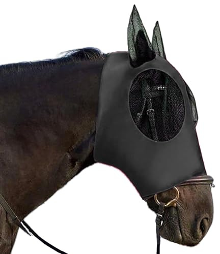 GWAWG Masque Anti-Mouches pour Chevaux, Taille Unique, Extensible et Respirant, avec Grands Yeux et Oreilles, Masque Anti-moustiques et Insectes pour Chevaux