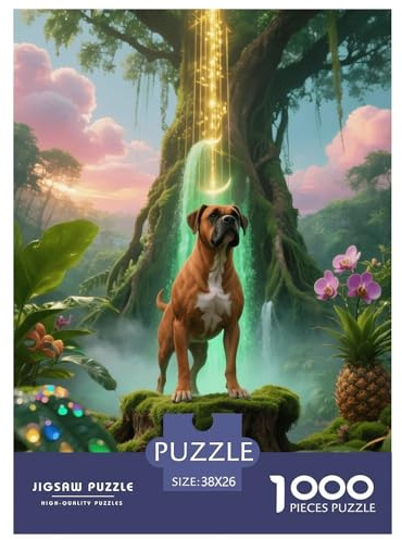 1000 Piece Boxer Dog Jigsaw Puzzle for Adults - Family Fun, Educational Toys, Dog Tropical Jungle Puzzles, Home Decoration Unique Gift 38x26cm/1000pcs