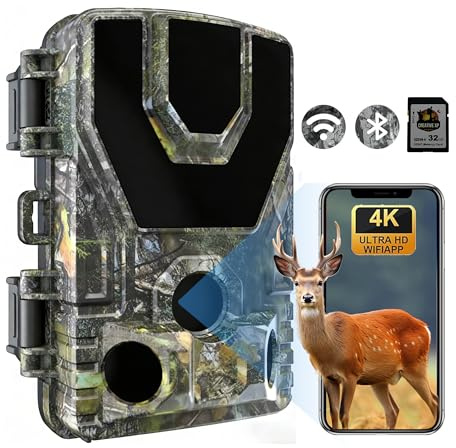 HAZA 4K Wildkamera mit WLAN HD Wildtierkamera mit 940nm Nachtsicht Bewegungsmelder WiFi mit SD Karte,120°Weitwinkel,0.1s Trigger,IP66 für Wildüberwachung