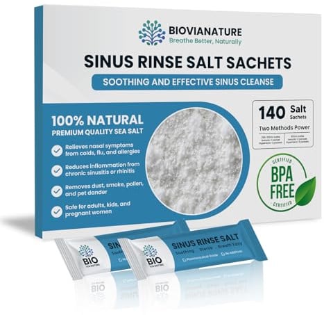 Sinus Rinse Salt Sachets, 140-Pack Neti Pot Refills, Natural Nose Rinse for Nasal Irrigation and Sinus Congestion Relief