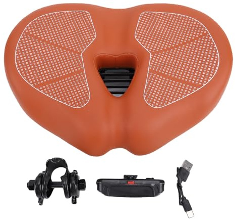 Generic Übergroßer Fahrradsattel, Breiter Komfort-Fahrradsitz mit LED-Licht und Doppelfedern, Belüftetes Sattelkissen (Brown)