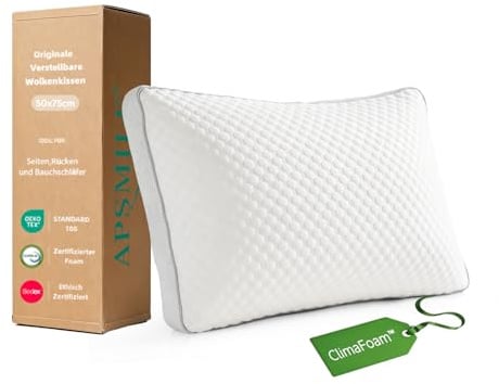 APSMILE Kopfkissen 50x75 cm - Memory Foam Kissen für Seitenschläfer & Mehr - Höhenverstellbares Schlafkissen mit hochwertiger Füllung gegen Nackenschmerzen - Atmungsaktiv - Abnehmbarer Bezug