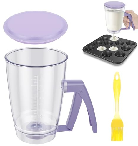 Teigportionierer,900ml Pfannkuchen Teigspender mit Quetschgriff,Transparente Flasche,Präzise Teigmessungen,Backzubehör für Pfannkuchen, Cupcakes,Waffeln,Muffins und Kuchenmischungen(A)
