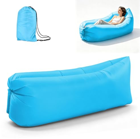 Wapasezyar Lazy Lounger - Divano gonfiabile impermeabile, 235 x 72 cm, con valigia da viaggio, campeggio, piscina e feste in spiaggia (colore blu)