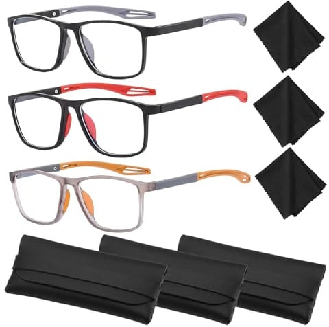 Lwezgi 3 Stück Brille mit Automatischer Sehstärke, Zoom Brille Retro-Fassungen, Intelligente Brillen Inklusive Brillenetui und Brillenputztuch, für Digitale Geräte Und Outdoor-Aktivitäten Unisex