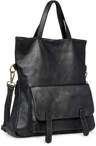 Caspar Vintage City Rucksack Damen Tasche aus samtweichem gewaschenem Leder 2in1 Lederrucksack Schultertasche - SIGNATURE LINE - Modell No.820 - Made in Italy, Farbe:schwarz