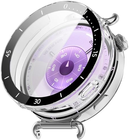 Techsuit für Huawei Watch GT 6 41mm Hülle und Displayschutz mit Lünette, Gehärtetes Glas, HD Klarheit, Volle Abdeckung, Kratzschutz, Defense360 Pro, Transparent