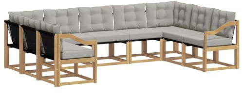 vidaXL Outdoor-Sofagarnitur mit Kissen 9 pcs Weiß und Hellgrau, Garten, modernes Outdoor-Sofa-Set, wetterfestes Ensemble, Bequeme Terrassenlounge, vielseitige Sitzgruppe