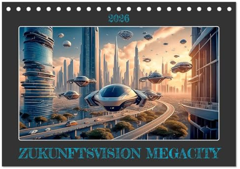 Zukunftsvision Megacity (Tischkalender 2026 DIN A5 quer), CALVENDO Monatskalender: Bilder aus einer Großstadt von morgen (CALVENDO Orte)