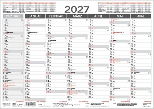 Tafelkalender A4 Stabil 2027: 14 Monate auf Vorder- und Rückseite I Dicker Karton I Ferientermine und Feiertage