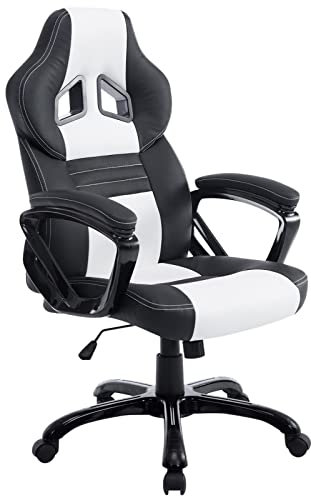 CLP Poltrona Gaming Ufficio Pedro XL I Sedia Racing Imbottita In Similpelle I Poltrona Sport Reclinabile, Colore:nero/bianco