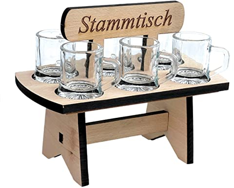 DanDiBo Schnapsbrett 20 cm mit Gravur Stammtisch mit 6 Gläser Schnapslatte Schnapsleiste
