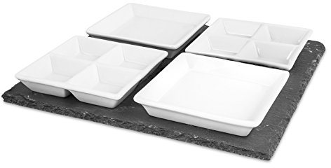 H&H Appetizer Quadro, Set 5 pz. Antipastiera in Ardesia, 30x30 cm