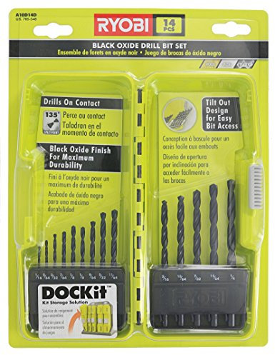 Ryobi A10D14D Bohrer-Set, 14-teilig, mit Kunststoffaufbewahrung, Schwarz