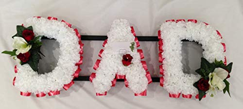Dad Artificial Silk Funeral Flower Tribute Letters Memorial Silky Bouquets (Cerise)