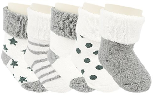 Ateid Calzini Invernali in Spugna Cotone per Bambino Confezione da 5 Grigio 0-6 Mesi (Dimensione del produttore S)