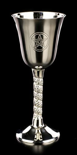 Figuren Shop GmbH Kleiner Zeremonien Kelch mit Pentagramm Gravur 40 ml | Trink-Kelch aus Metall, zeremonielle Deko