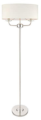 National Lighting Kennedy Modern Bright Nickel Standing Floor Lamp with Crystal Glass Detail and White Fabric Shade
