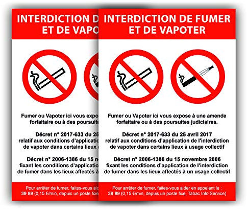 Interdit de Fumer et de Vapoter - Interdiction de Fumer et de Vapoter - 2 Autocollants 210 x 150 mm (Format A5) en Vinyle imprimé + plastification Anti UV (Interdiction de Fumer et Vapoter)