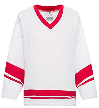 EALER H400 Series Blank Eishockey Übungstrikot League Jersey Teamtrikot, Weiß/Rot, XX-Large