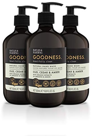 Baylis & Harding Goodness Oud, Cedar & Amber Natural Hand Wash, 500ml (Pack of 3) - Vegan Friendly