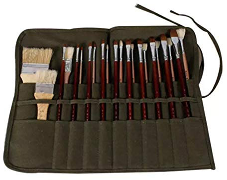 Artist Paint Brush Holder - 22 Slots Roll Up Brush Bag Case for Storage - Canvas Pouch for Watercolor, Oil, Acrylic Painting Brushes and Draw Pens