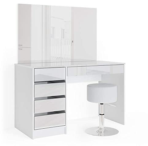Vicco Schminktisch Sherry, Kosmetiktisch mit Spiegel, Weiß, 120 cm mit Hocker