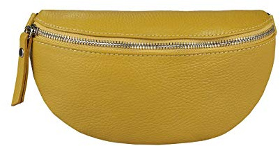 Made in Italy OBC Damen Leder Tasche Gürteltasche Crossbody Hüfttasche Bauchtasche Hüfttasche Umhängetasche Cross-Over Bodybag Schultertasche Handytasche Geldtasche (Senfgelb)