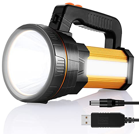 AF-WAN Foco LED de mano 7000 lúmenes, linterna LED, recargable, CREE LED, lámpara de mano, superbrillante, foco Ustellar, farol de camping, resistente al agua (dorado)