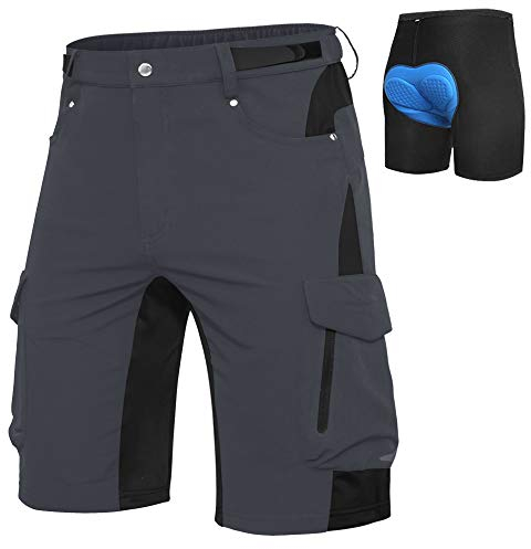 Cycorld MTB Hose-Kurz-Herren-Fahrradhose-Gepolstert, Schnelltrocknende MTB Shorts Radlerhose Atmungsaktiv Radhose Herren Kurz mit Verstellbaren Klettverschlüssen(Dark Grau, 3XL)