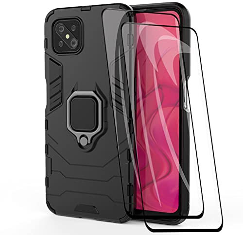 WEIOU Funda para OPPO Reno 4Z 5G (Reno4 Z) + 2 Cristal Templado, Carcasa TPU Silicona y PC Shock- Absorción Bumper Caso, Protectora Case con 360° Anillo Kickstand, Negro
