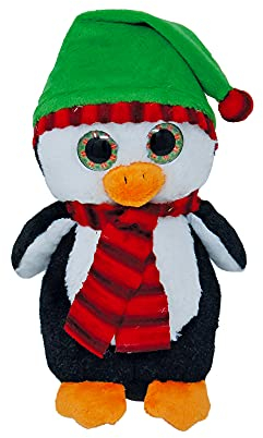 Kuscheltier Weihnachts Plüsch Auswahl Elch, Bär oder Pinguin 23 cm mit Schal, Plüschtiere Elchpuppe Weihnachten Rentier Stofftier Weihnachtsplüsch Geschenk Hirsch Plüschtier Stofftier Deko (Pinguin)