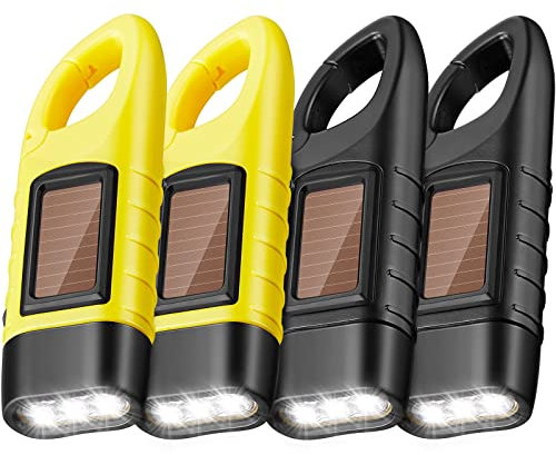 Mudder 4 Pack Hand Crank Solar Powered Flashlight Emergency Rechargeable Led Flashlight Survival Gear Self Powered Charging Torch for Hiking Backpack Camping Safety Emergency Pack(Yellow, Black)