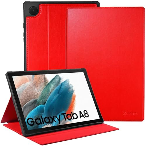Zinibri für Samsung Galaxy Tab A8 Tablet Hülle 10,5 Zoll 2021 2022 SM-X200/SM-X205/SM-X207,PU Leder Schutzhülle Multi Winkel Stand Dünn Case Cover Hülle Kompatibel mit Galaxy Tab A8,Rot