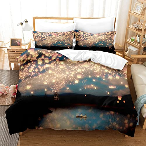 Fundas Nordicas Cama 105 Juvenil Paisaje Linterna Kongming, Juego de Ropa de Cama Microfibra, Funda Edredon 180x220 cm con Cremallera y 1 Funda de Almohada 50x75 cm