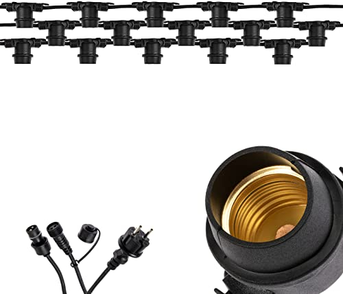 Lumiled Lichterkette Außen 15M mit 15x E27 Fassung 230V Gartenlichter Außenlichterkette Garten Balkon Terrasse Dekolampe Outdoor Stecker IP44 wasserdicht Girlanden schwarz Weihnachten