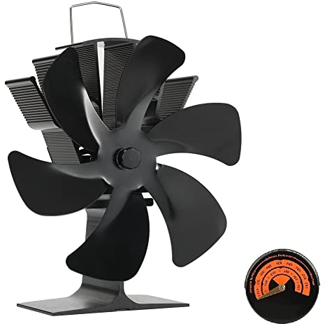 highsam Ventilatore stufa a legna Ventola per termosifoni con 6 Pale,Ventilatore per Camino con Termometro, Silenzioso Ventola Stufa a Gas/Pellet/Legn (desktop)