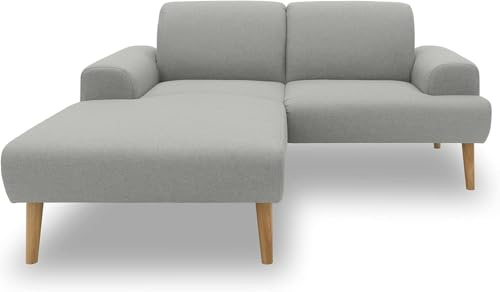 DOMO. collection Ecksofa Salinas, Sofa klein mit Federkern in L-Form, moderne Couch mit Holzfüßen und schwebender Optik, Eckcouch, Polsterecke, 217 x 176 x 83 cm (BxTxH), silber | Longchair links klein mit L-Form, schwebender Optik und klassischem Design, moderne Couch mit Holzfüßen, 217x176x83 cm(BxTxH)