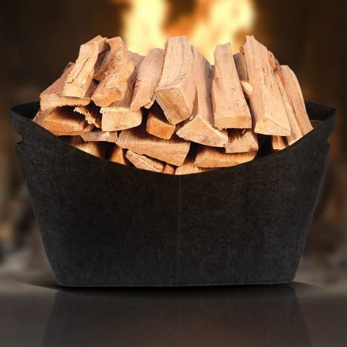 tEEZErshop Cesta de fieltro para leña de chimenea, grande, XXL, 5 mm, de fieltro extragrueso, plegable, capacidad de carga de 60 kg, bolsa de fieltro para leña, madera, periódicos, ropa (negro)