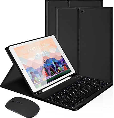 LAMA 10.2&10.5 Inch iPad Keyboard Case with Mouse, Wireless Keyboard for 10.2&10.5 inch iPad (9th 2021/8th 2020/7th Generation 2019, Air 3 2019,Pro 2017) Detachable Keyboard&Pencil Holder, Black