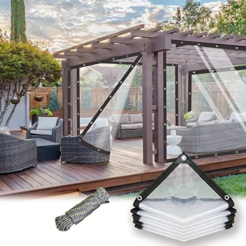 SDLLG Plane transparent Trennvorhänge mit ösen wasserdichte 2x5m Abdeckplane aus PE 0,12mm Klar Regenschutzplane Windschutz Gewächshaus für Pavillons/Pergola/Balkone/Gärten/Garage/Vorbau